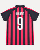 Back of AC Milan 2018-19 home kit with Gonzalo Higuain name and number, vintage football shirt, size XL, flat lay