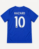 Back of Chelsea 2017-18 home kit with Eden Hazard name and number, vintage football shirt, size XL, flat lay