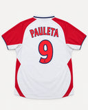 Back of PSG 2003-04 away kit with Pauleta name and number, vintage football shirt, size M, flat lay
