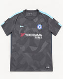 Front of Chelsea 2017-18 third kit, white Nike shirt, Eden Hazard vintage football shirt, size XL, flat lay