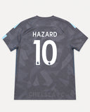 Back of Chelsea 2017-18 third kit with Eden Hazard name and number, vintage football shirt, size XL, flat lay