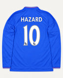 Back of Chelsea 2015-16 home kit with Eden Hazard name and number, vintage football shirt, size M, flat lay