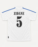 Back of Real Madrid 2001-02 home kit with Zinedine Zidane name and number, vintage football shirt, size L, flat lay