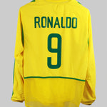 Brazil 2002-03 Ronaldo Long Sleeve Home Kit  (M)