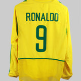 Brazil 2002-03 Ronaldo Long Sleeve Home Kit  (M)