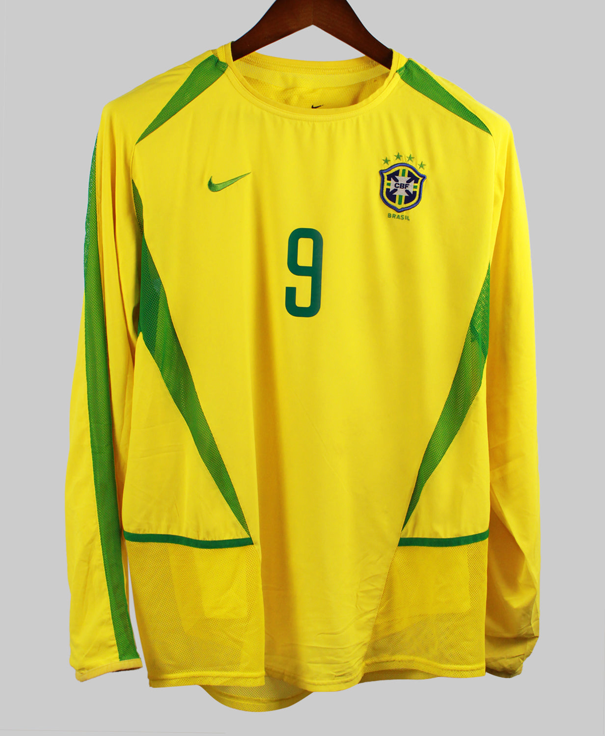 Brazil 2002-03 Ronaldo Long Sleeve Home Kit  (M)