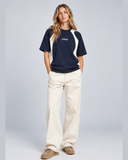 Navy Contrast Panel Cotton T-Shirt