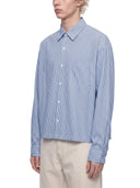 Unisex Boxy Striped Shirt - Light Blue