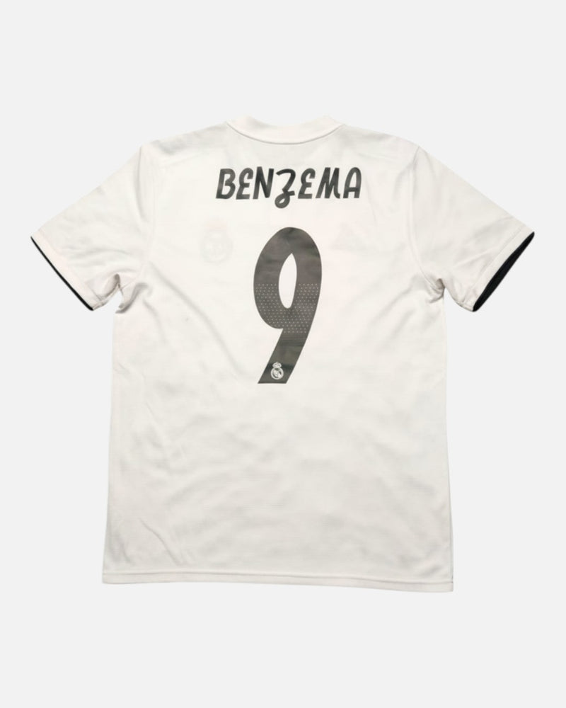 Real Madrid 2018-19 Benzema home vintage football shirt, size Medium — Adidas, back.